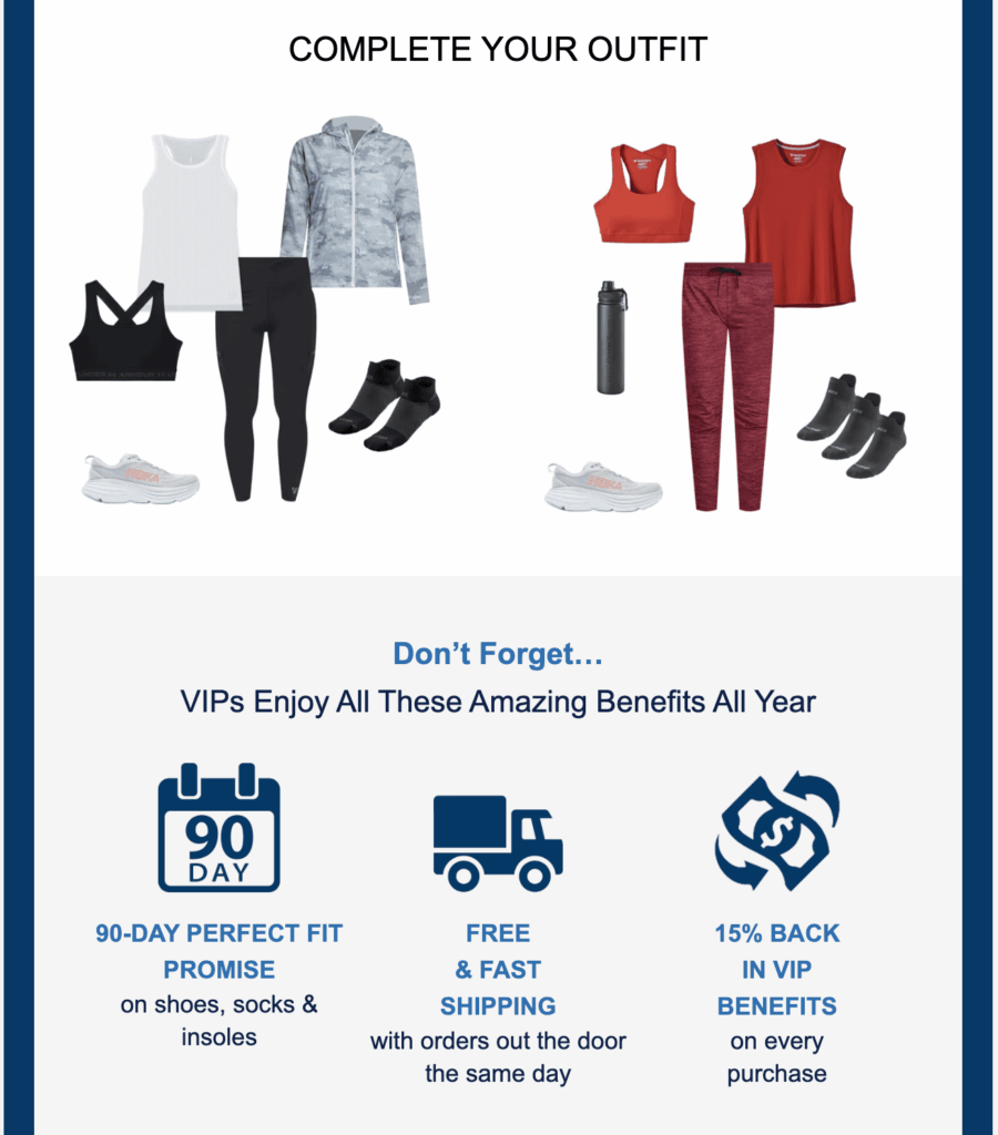 Correo electrónico de carrito abandonado de Road Runner que muestra otros productos