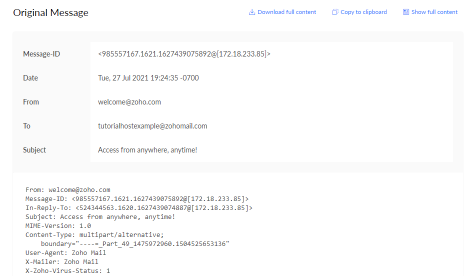 Encabezado de Zoho Mail,