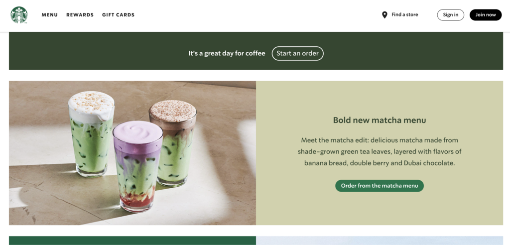 Página de inicio de Starbucks