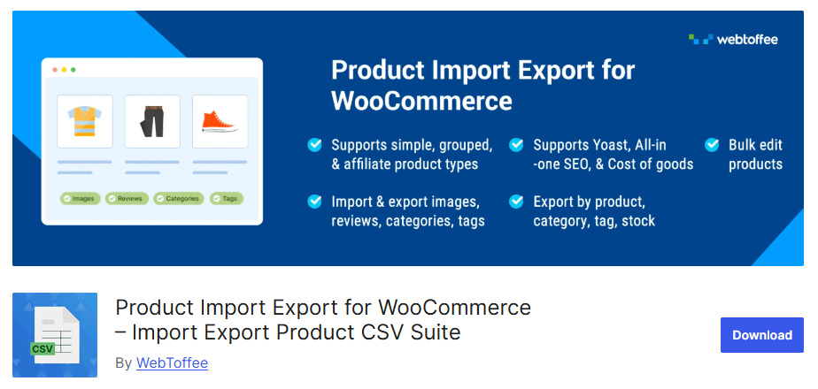 Captura de pantalla de la página del plugin Product Import Export for WooCommerce en el Directorio de plugins de WordPress