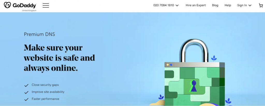 Página de DNS premium de GoDaddy.