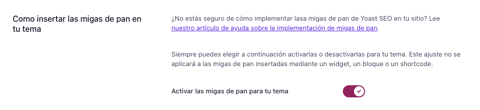 Cómo insertar migas de pan en un tema en Yoast SEO