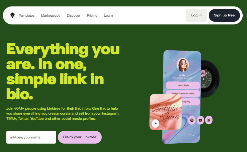 La página de inicio de Linktree