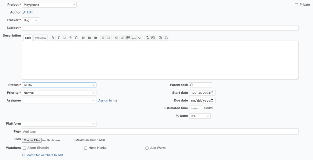 Crear tareas en Redmine