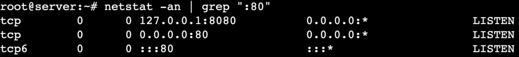 La salida del comando netstat -an | grep 
