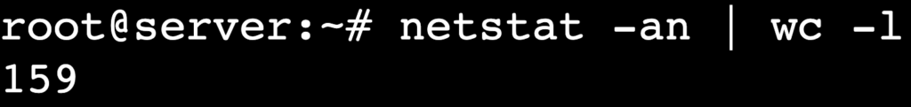 La salida del comando netstat -an | wc -l muestra el número total de conexiones activas.