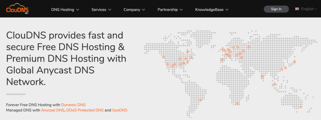 Página de DNS gratis de ClouDNS.