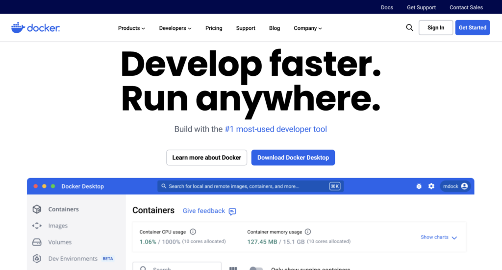 Página de destino de Docker
