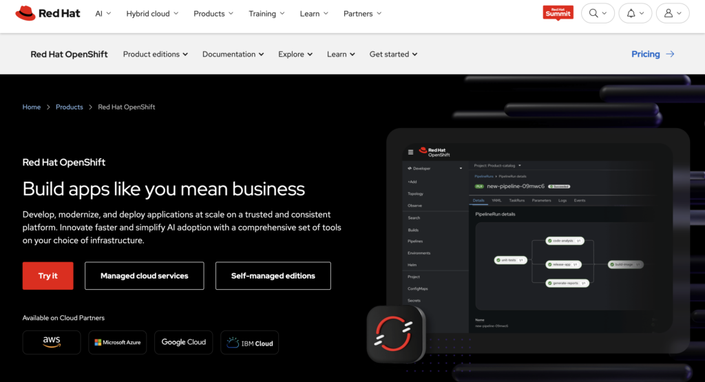 Página de inicio de OpenShift