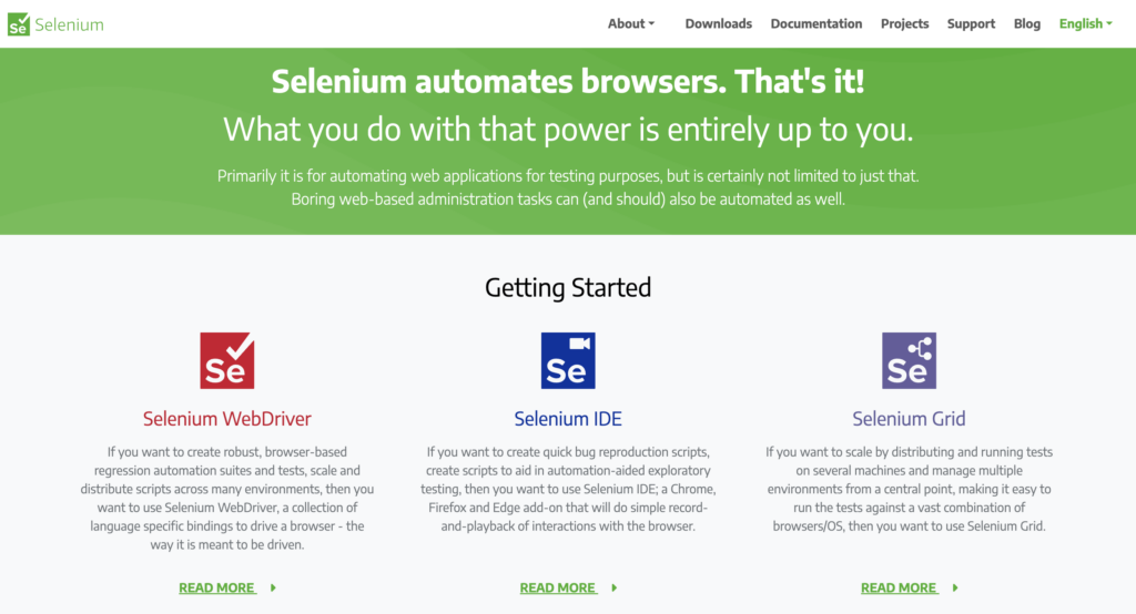 página de destino de Selenium