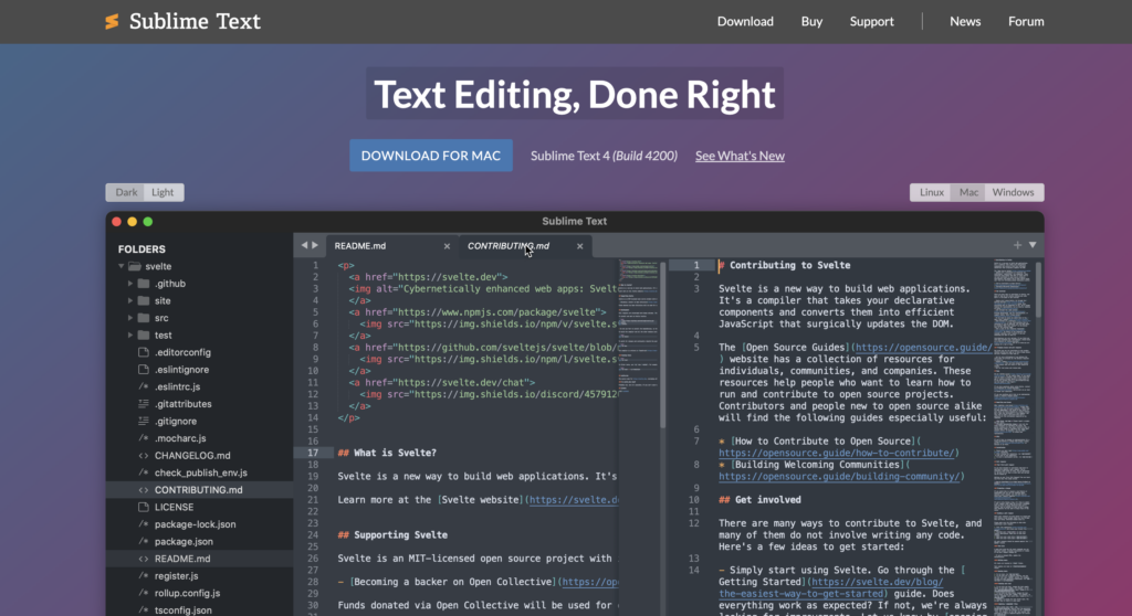 Página de destino de Sublime Text