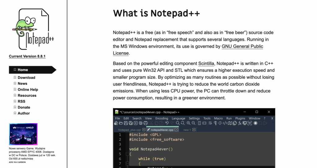 Página de destino de Notepad++