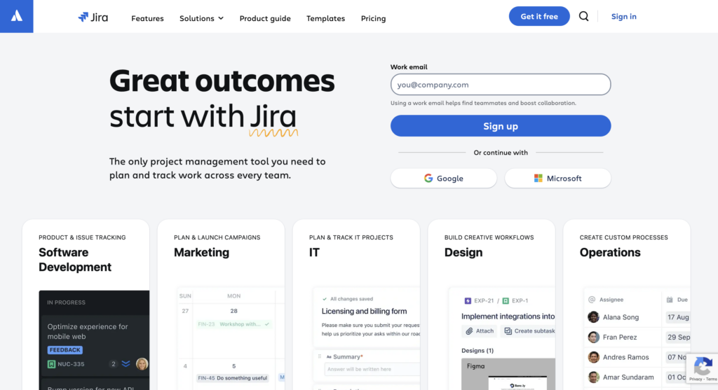 página de destino de Jira