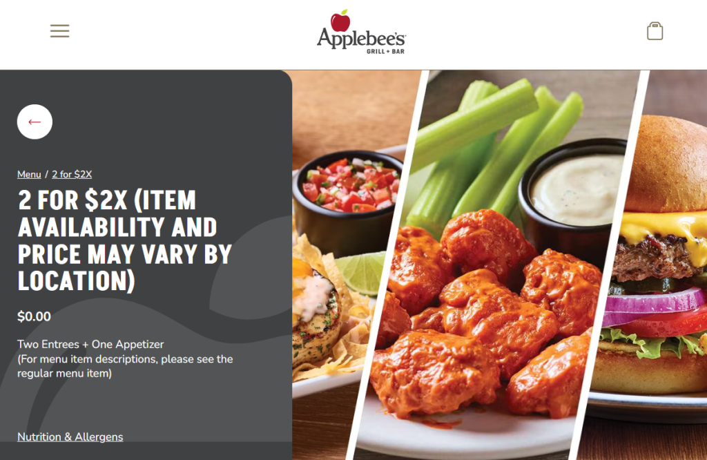 Precios de los paquetes de Applebee's