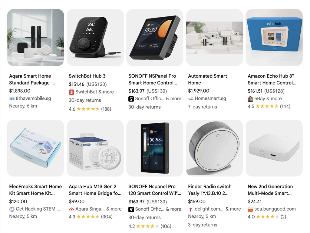 Página de dispositivos para el hogar inteligente