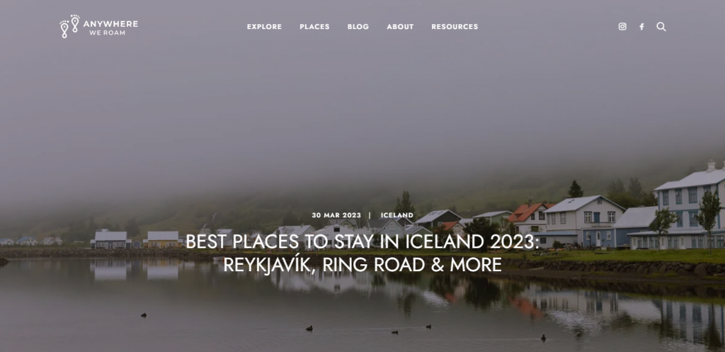 El artículo «Los mejores lugares para hospedarte en Islandia en 2023: Reikiavik, la carretera de circunvalación y más» en el sitio web de Anywhere We Roam