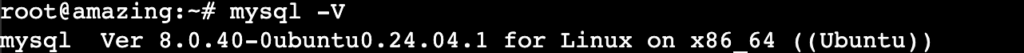 La terminal muestra la versión de MySQL instalada.