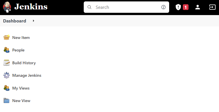Panel de Jenkins, como se muestra después de la configuración inicial