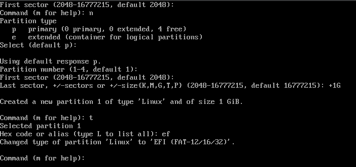 El asistente de configuración de particiones de Arch Linux