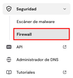 El botón Firewall en el panel de VPS de hPanel