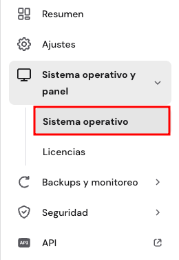 El menú Sistema operativo en la barra lateral de VPS de hPanel