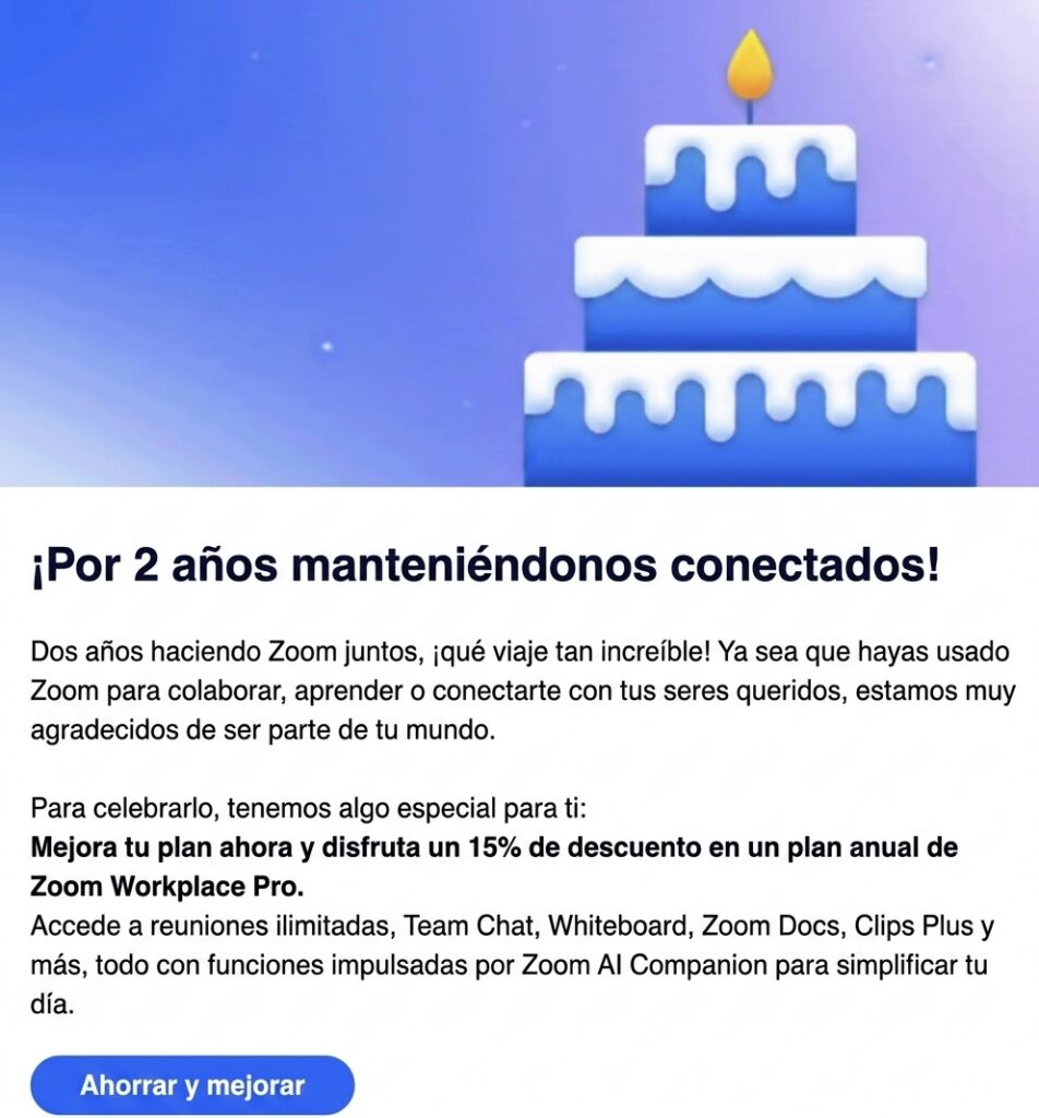 Email de reactivación de Zoom