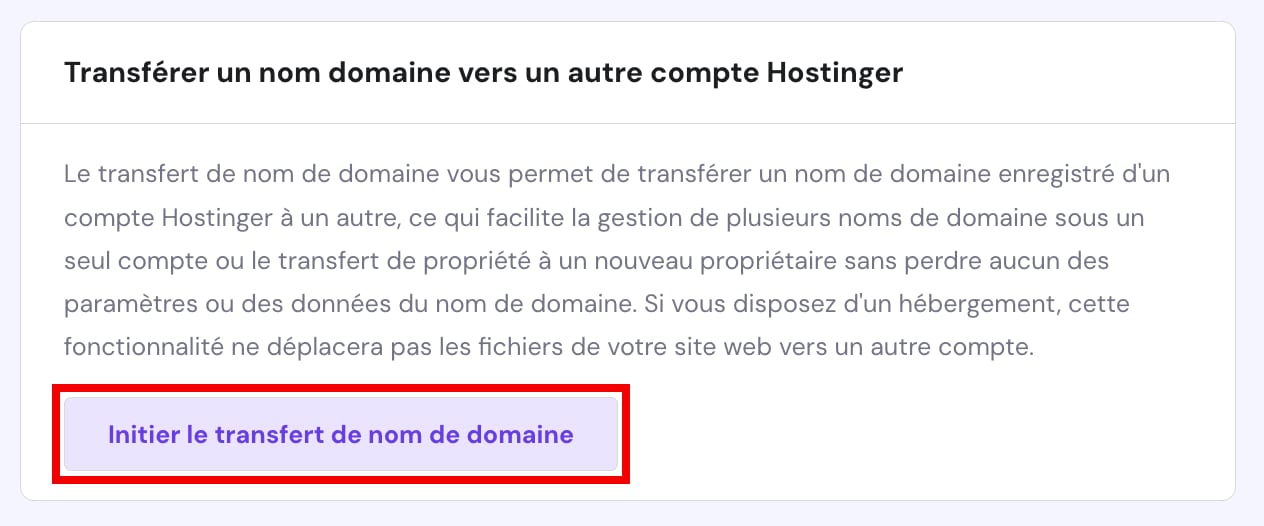 Le bouton initier le transfert de nom de domaine