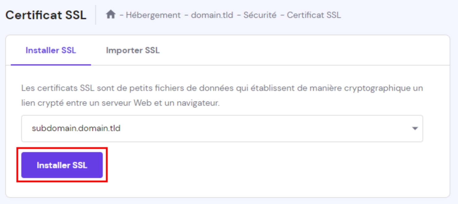 Installation d'un certificat SSL