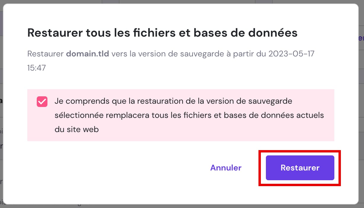 Restauration de l'ensemble du site web