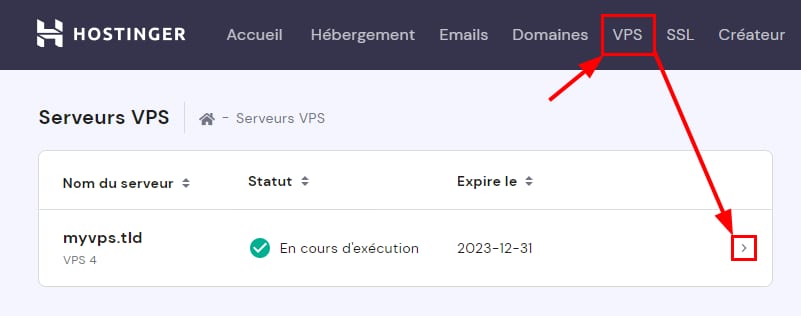 L'option sélectionner VPS sur hPanel