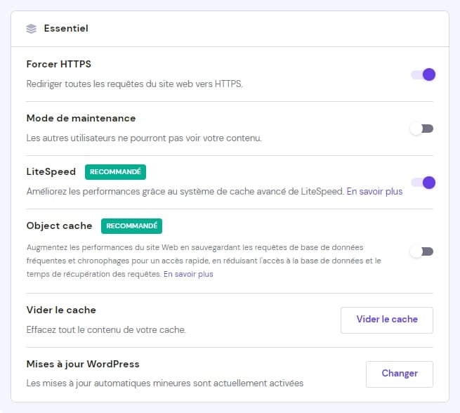La section Essentiel dans le tableau de bord de WordPress Overview