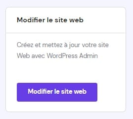 L'option d'éditer le site web ou sa base de données dans WordPress → Vue d'ensemble → Tableau de bord