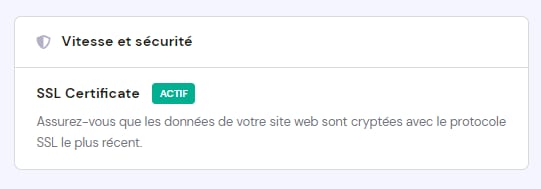 La section Vitesse et sécurité dans WordPress → Vue d'ensemble → Tableau de bord