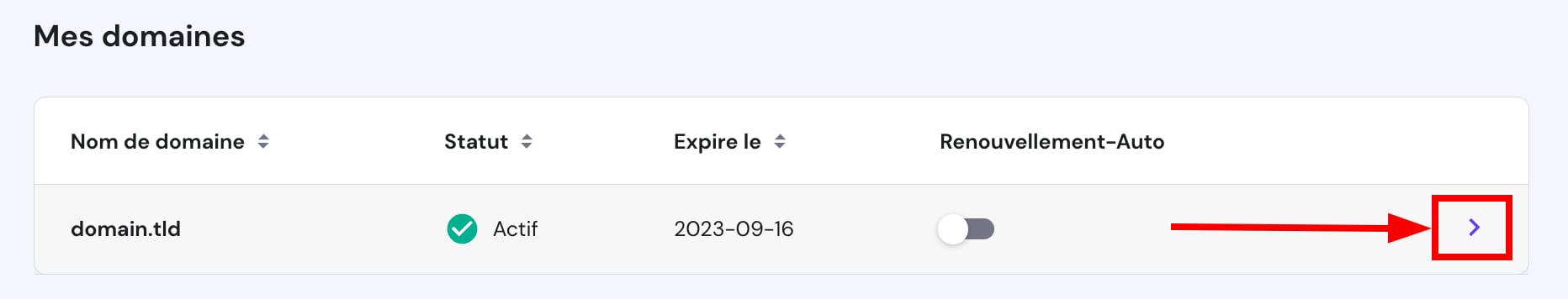 La section Domaines sur hPanel montrant comment accéder à la zone DNS