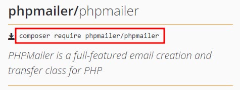 La commande composer pour installer phpmailer sur votre hébergement