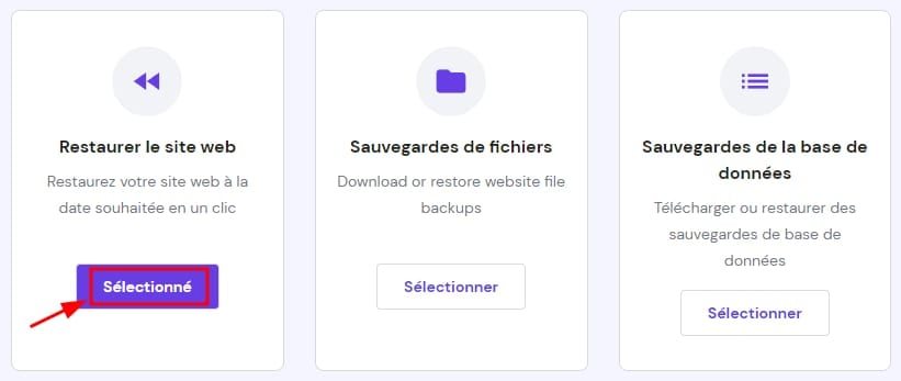 L'option Restaurer le site web dans la section Sauvegardes de hPanel - Hostinger