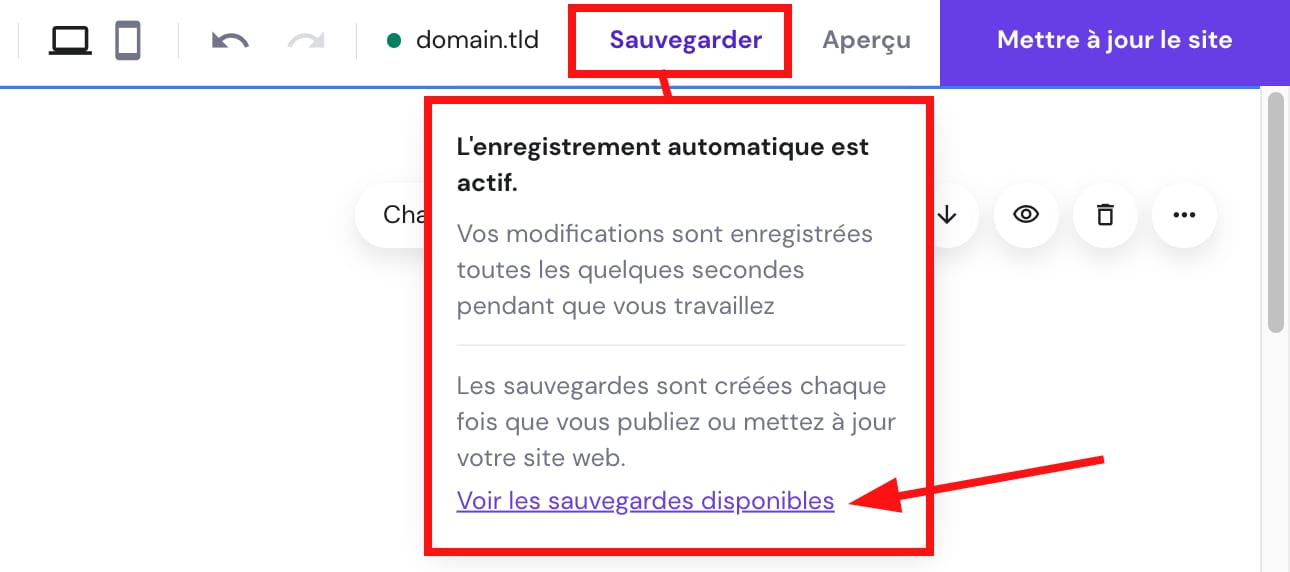 Accéder aux sauvegardes d'un site Web créé avec Hostinger Website Builder