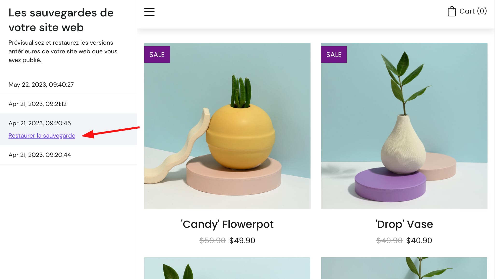 Restaurer une version préférée d'un site Web créé avec Hostinger Website Builder