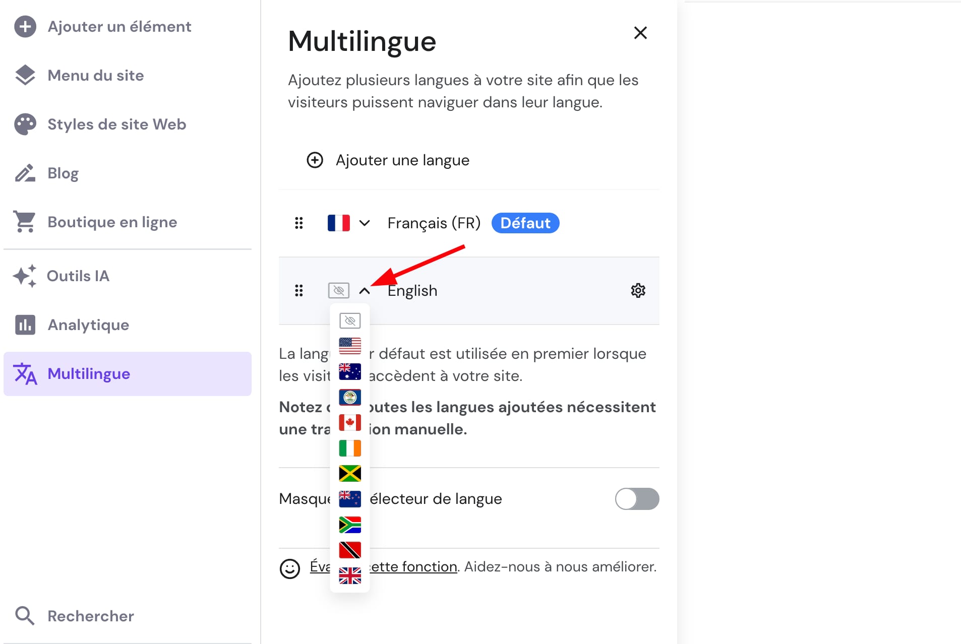 Sélectionner un drapeau pour représenter une variété de langue