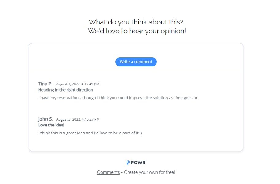 Un widget pour la section des commentaires