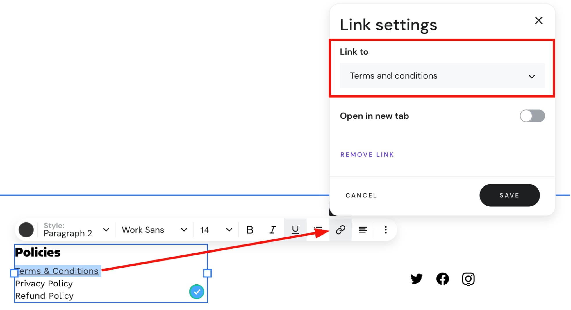 Ajout de liens vers des pages juridiques en pied de page du site Web