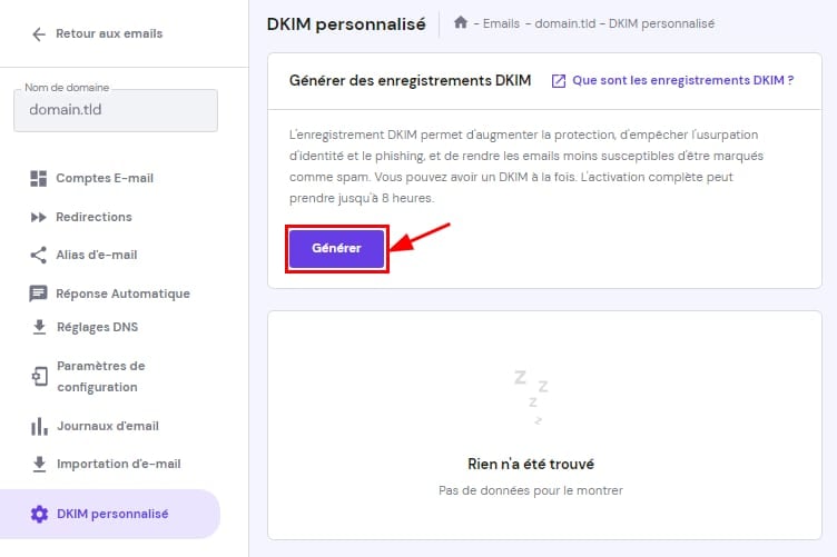 Configuration des enregistrements DKIM personnalisés sur hPanel de Hositnger