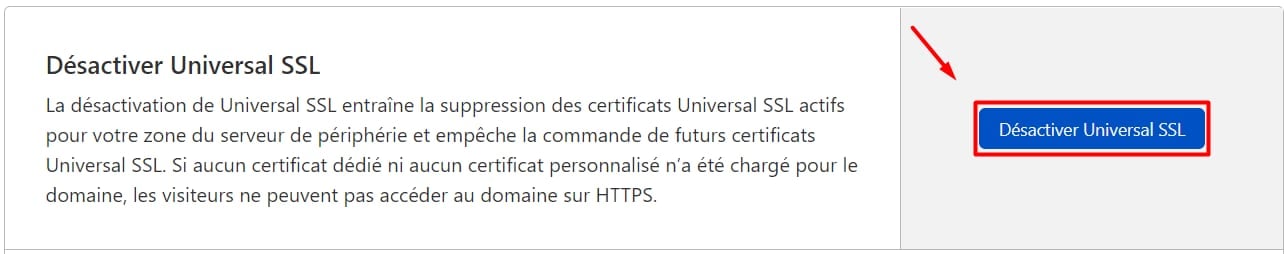 Le paramètre Universal SSL dans Cloudflare
