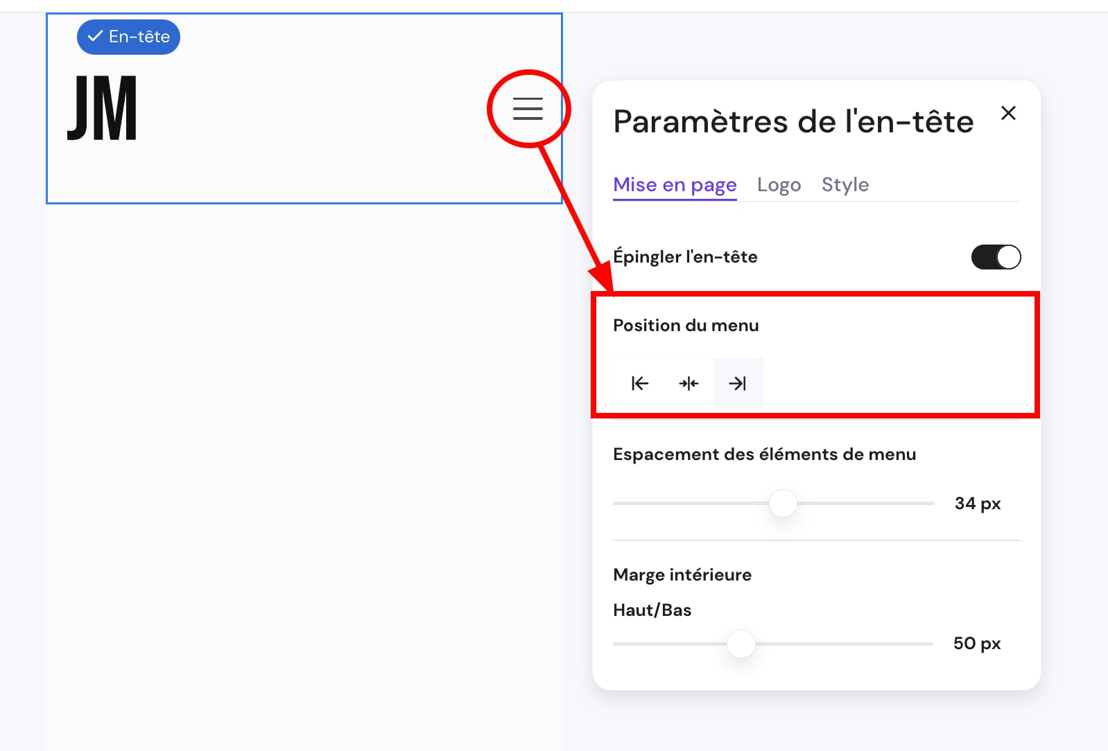 Modifier la position du menu 