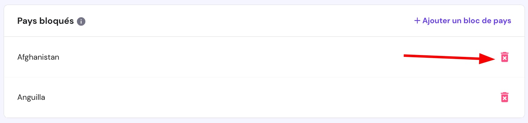 Suppression d'un bloc de pays