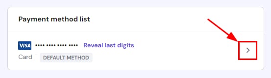Le bouton fléché permettant plus d'options de gestion des paiements dans la section Modes de paiement