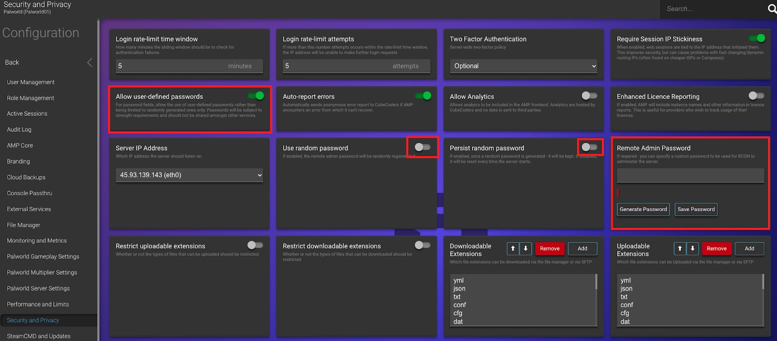How to change the admin password from Game Panel