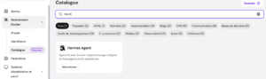 Catalogue Docker avec recherche « herm » et résultat mis en avant : Hermes Agent