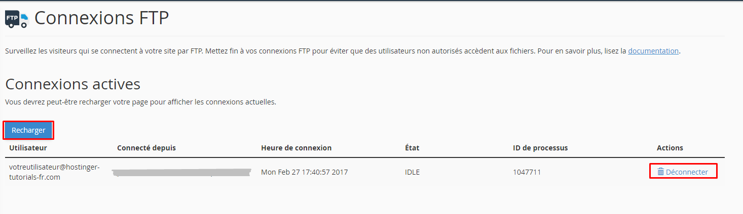 cpanel deconnecter les connexions actives