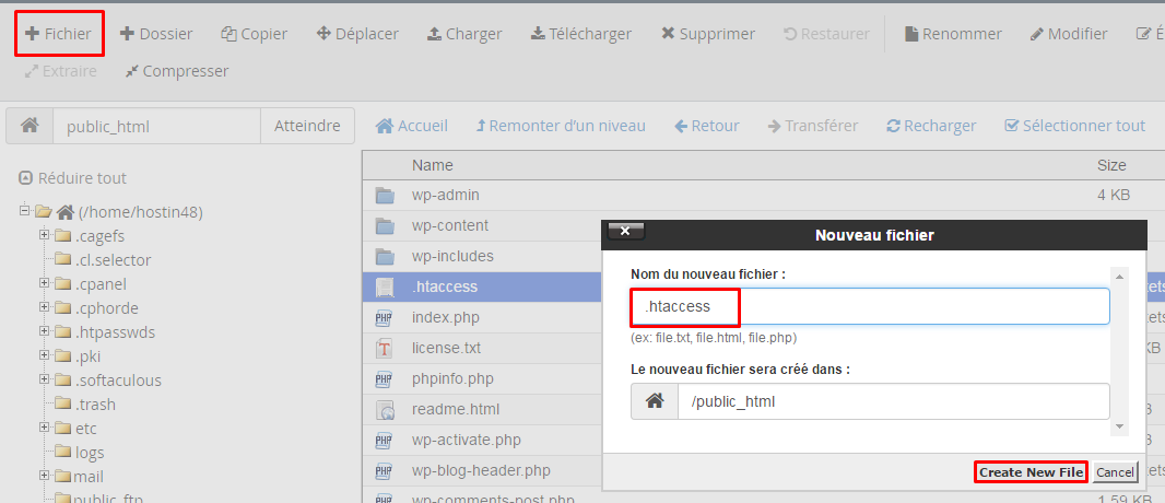 creer htaccess sur cpanel 